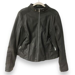 Royalty for Me Faux Leather Bomber Jacket Gray Detachable Hood Juniors Size XL